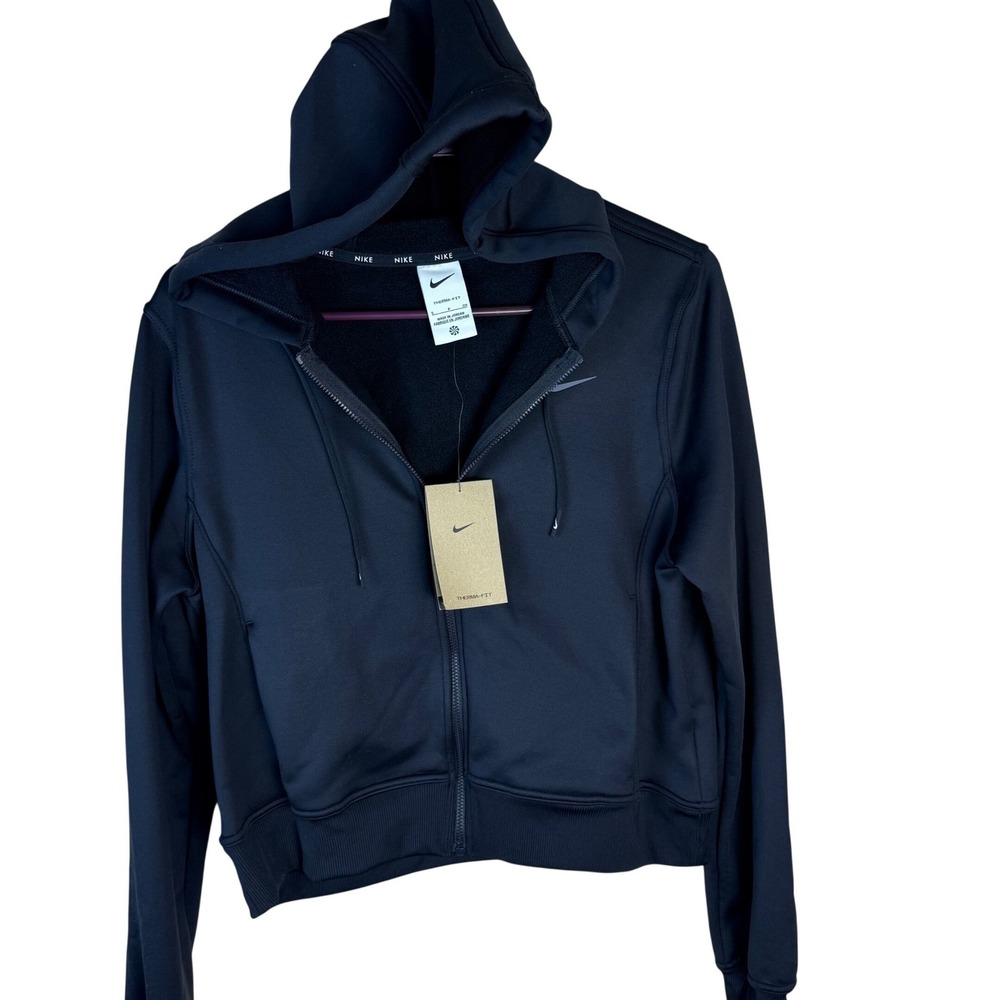 Nike Womens Therma-FIT Full Zip Training Hoodie Crop Black Small Workout NWT